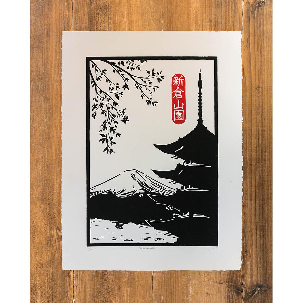 Linogravure &quot;Arakurayama&quot; 56x76cm
