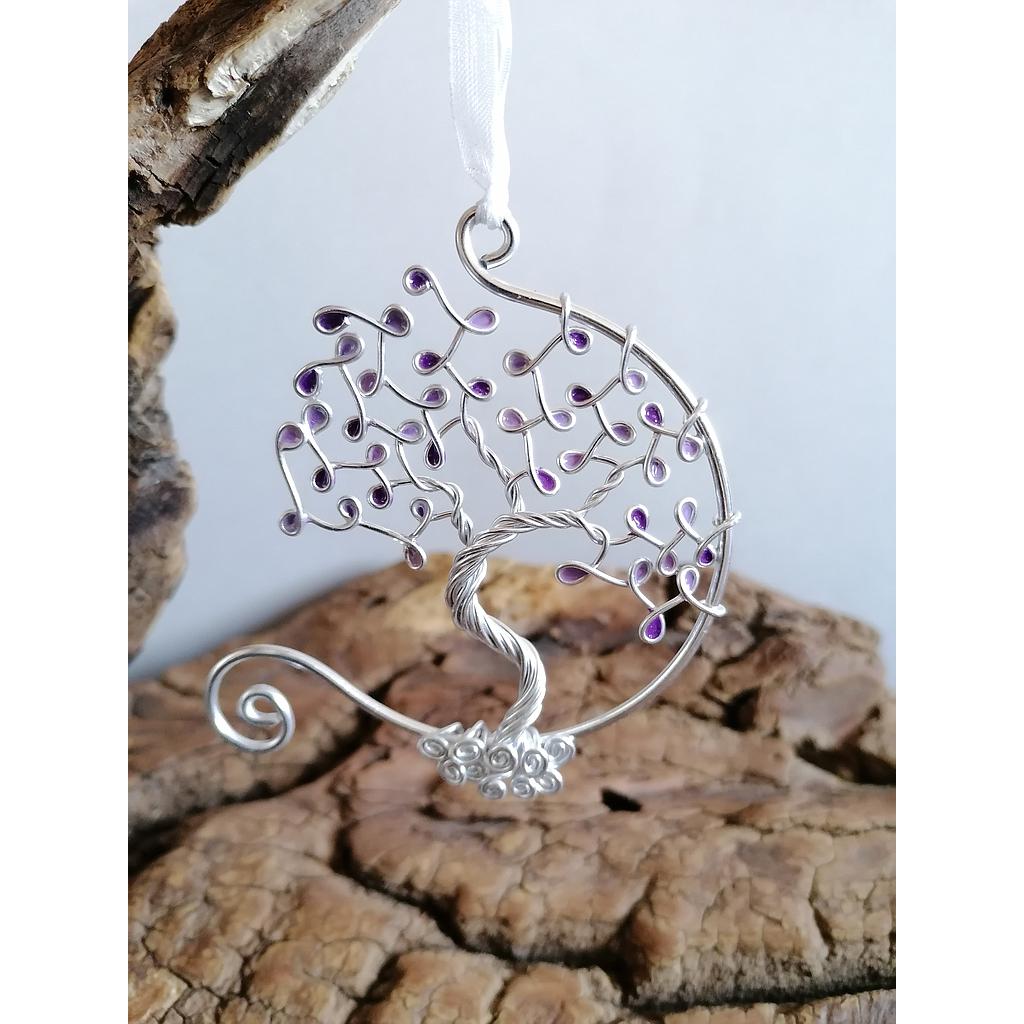 Arbre de Vie argenté à suspendre - Camaïeu de violet
