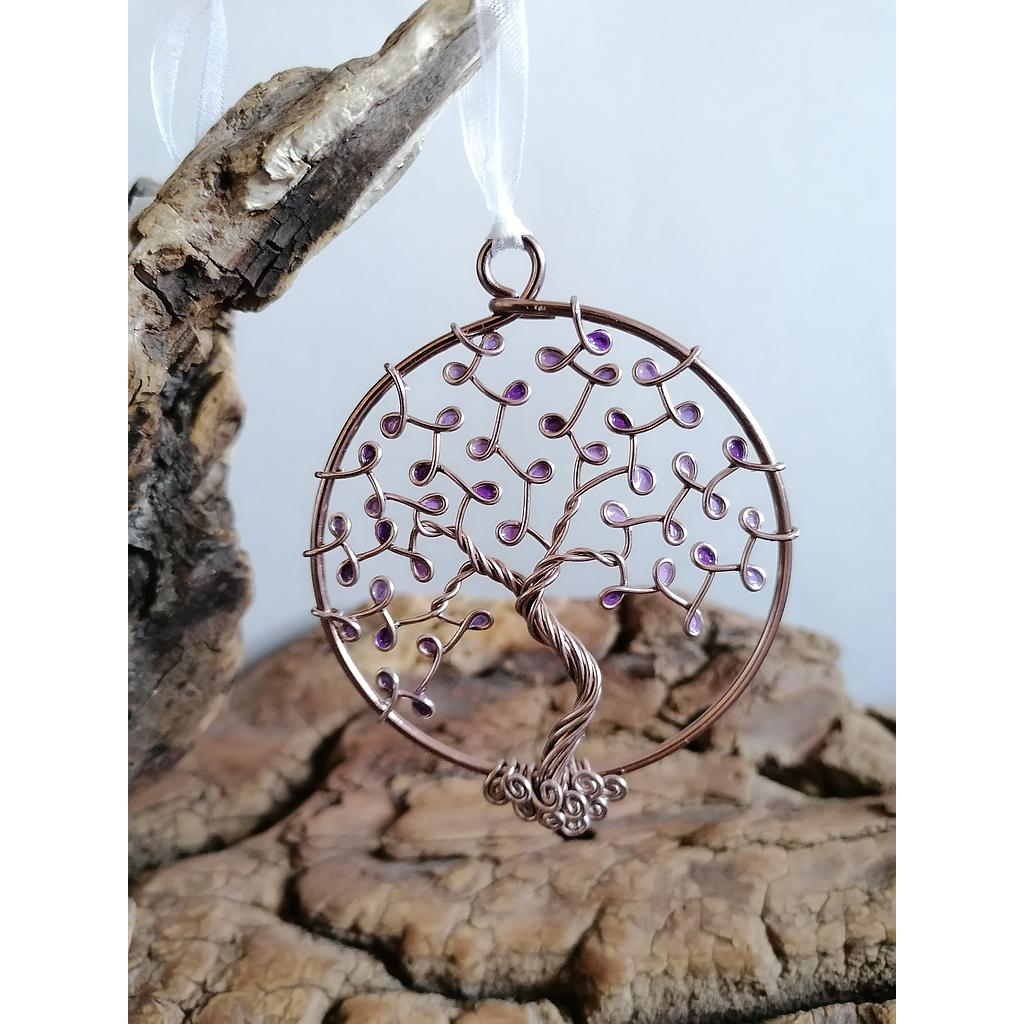 Arbre de Vie fermé marron clair à suspendre - Camaïeu de violet