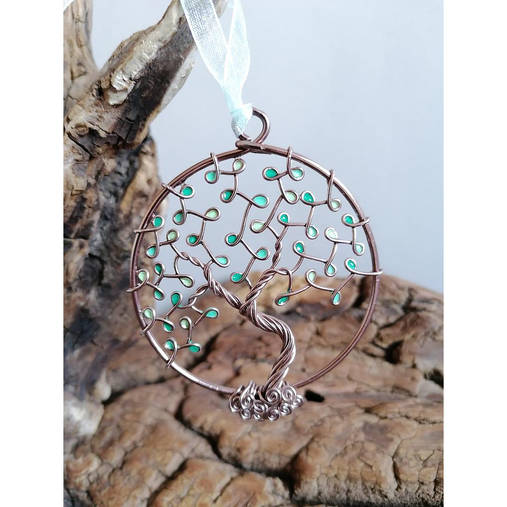 Arbre de Vie fermé marron clair à suspendre - Camaïeu de turquoise