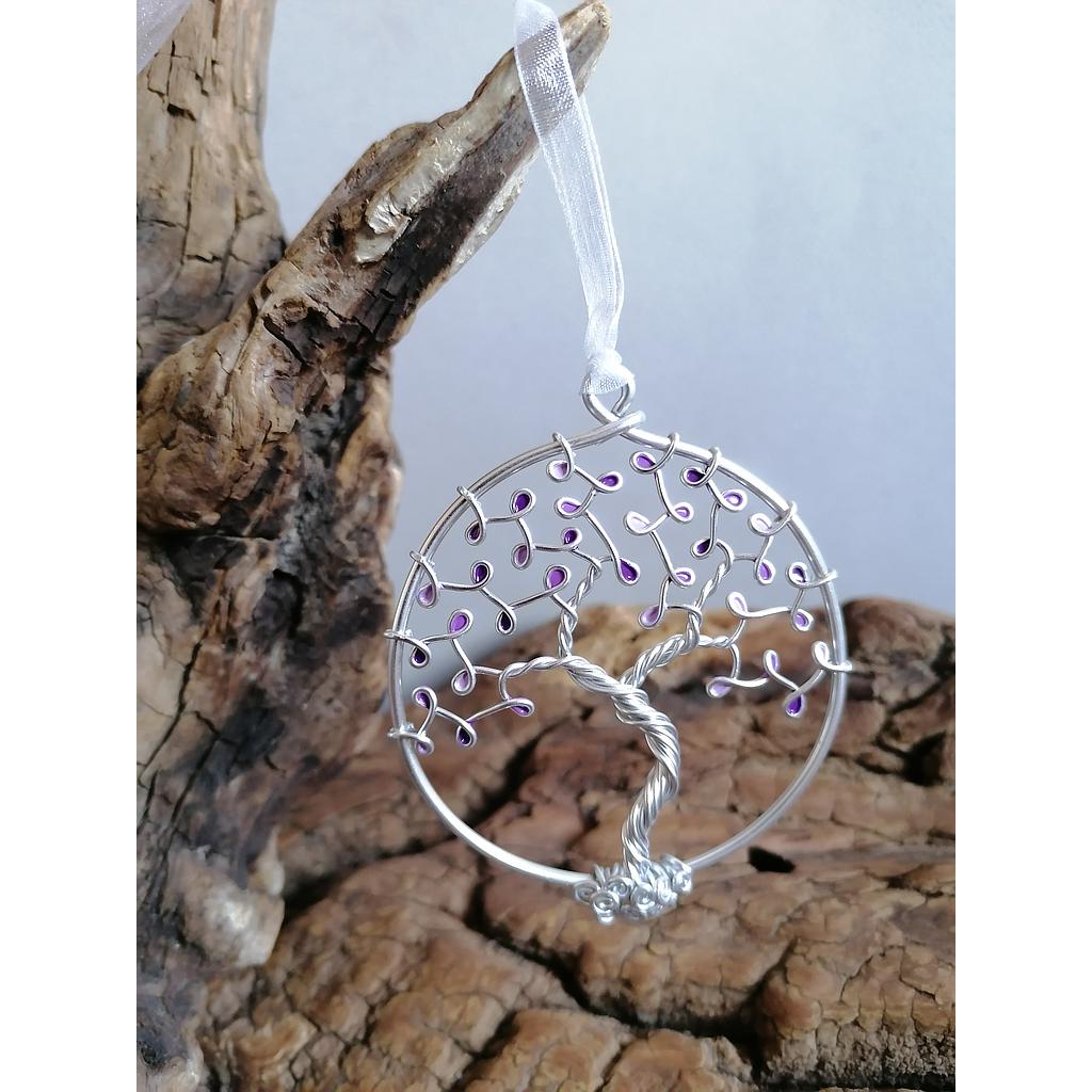 Arbre de Vie fermé argenté à suspendre - Camaïeu de violet