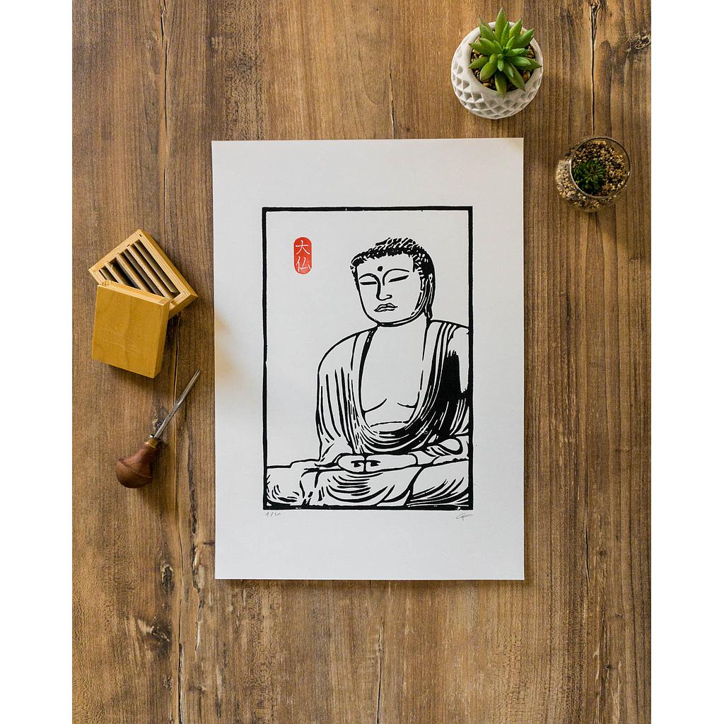 Linogravure &quot;Daibutsu&quot; 30x42cm