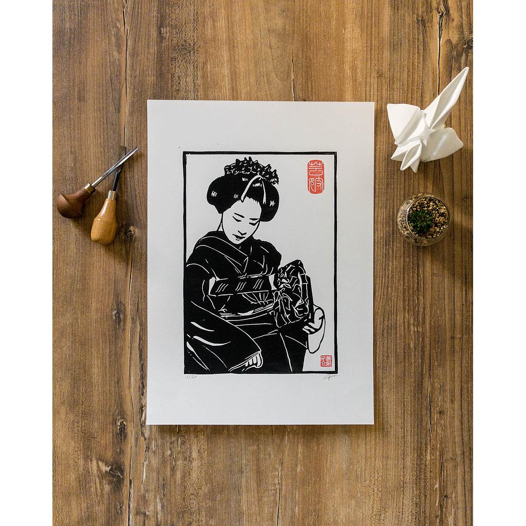 Linogravure &quot;Geiko&quot; 30x42 cm
