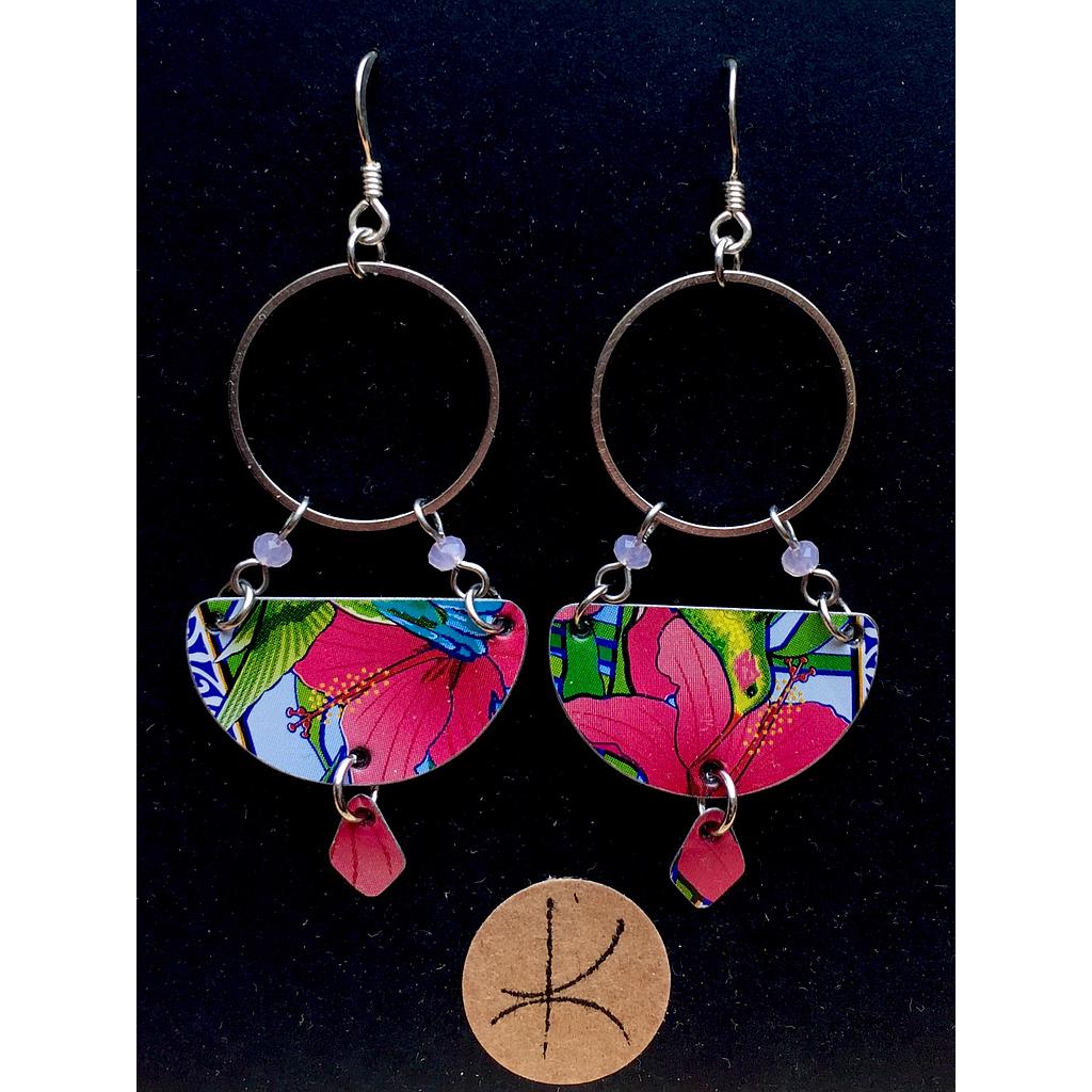 Boucles d'oreilles écologiques demi-lunes &quot;Colibris&quot;