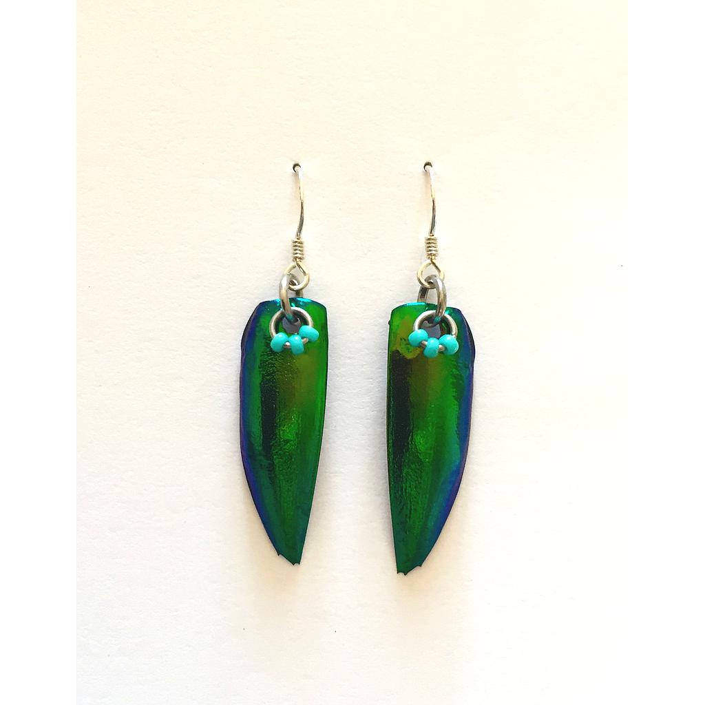 Boucles d'oreilles élytres et perles de rocaille sur anneau