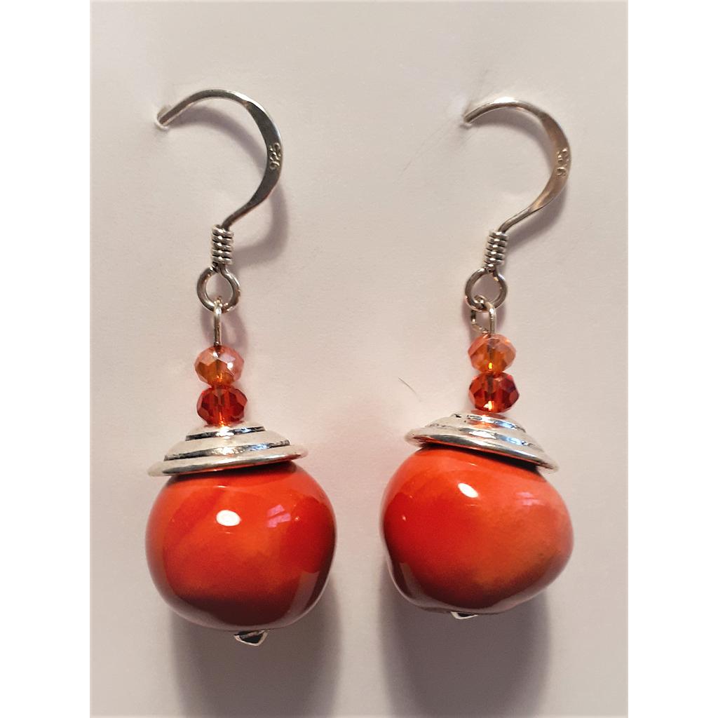 Boucles d'oreilles argent/rouge