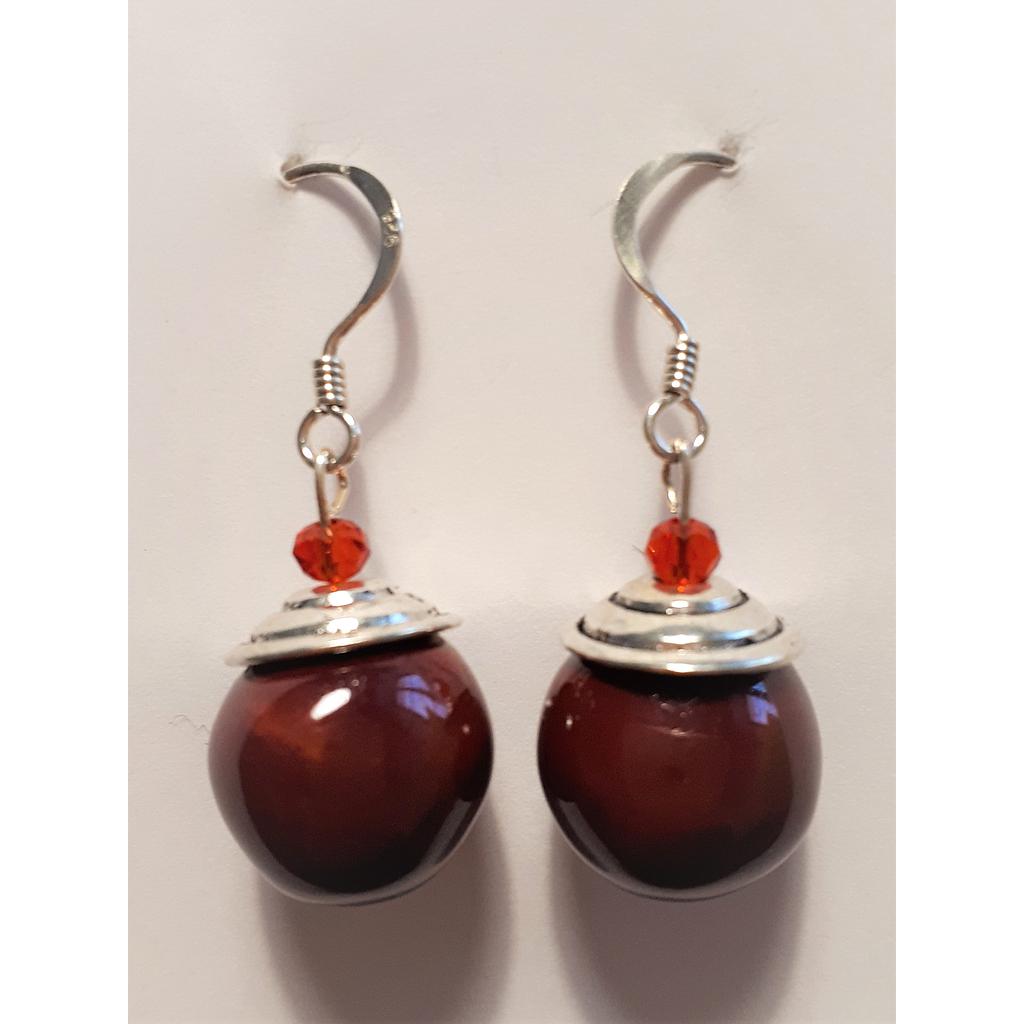 Boucles d'oreilles argent/rouge grenat