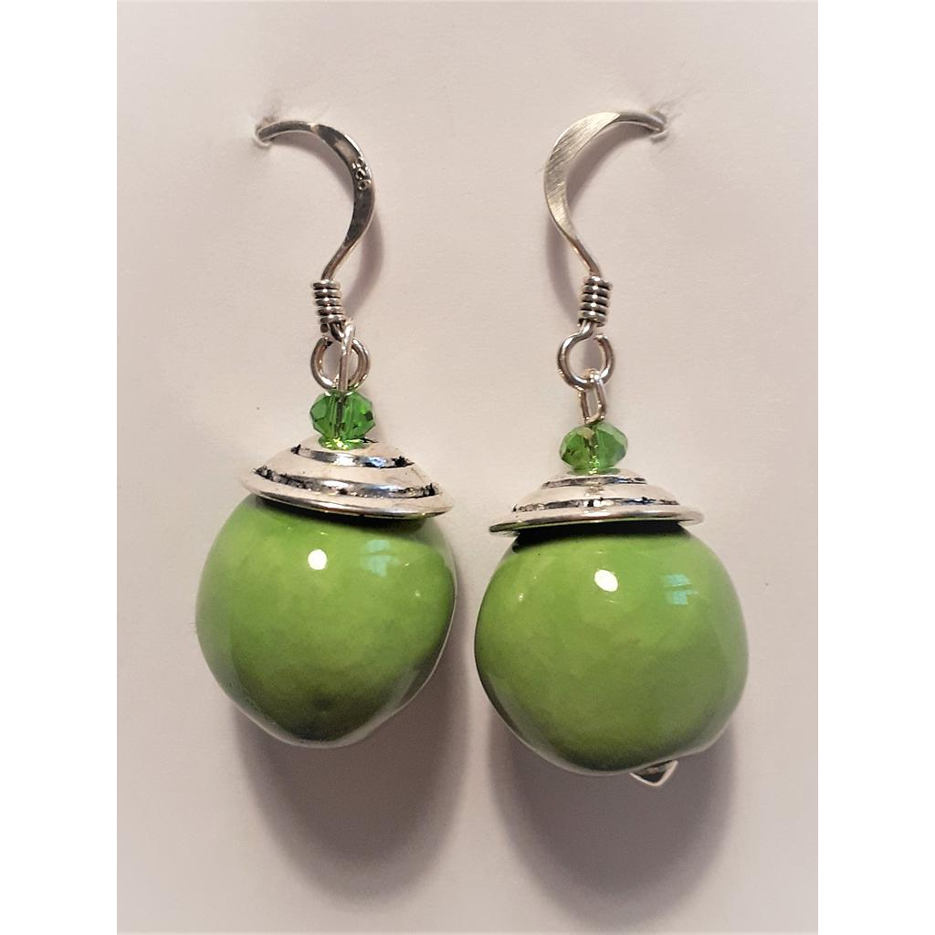 Boucles d'oreilles argent/vert anis