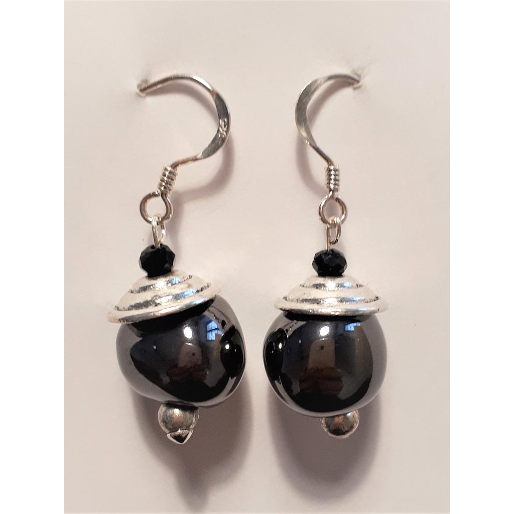 Boucles d'oreilles argent/noir