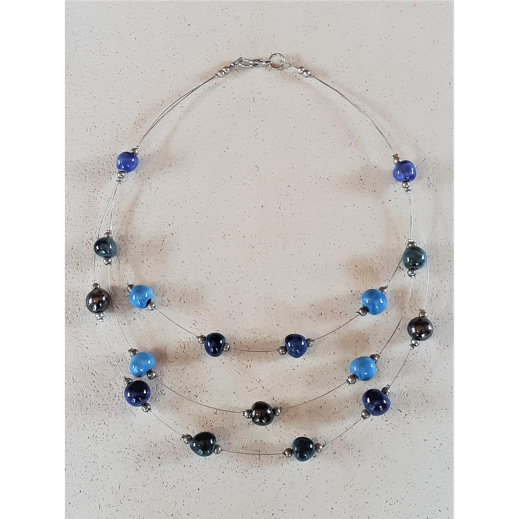 Collier 3 rangs bleu