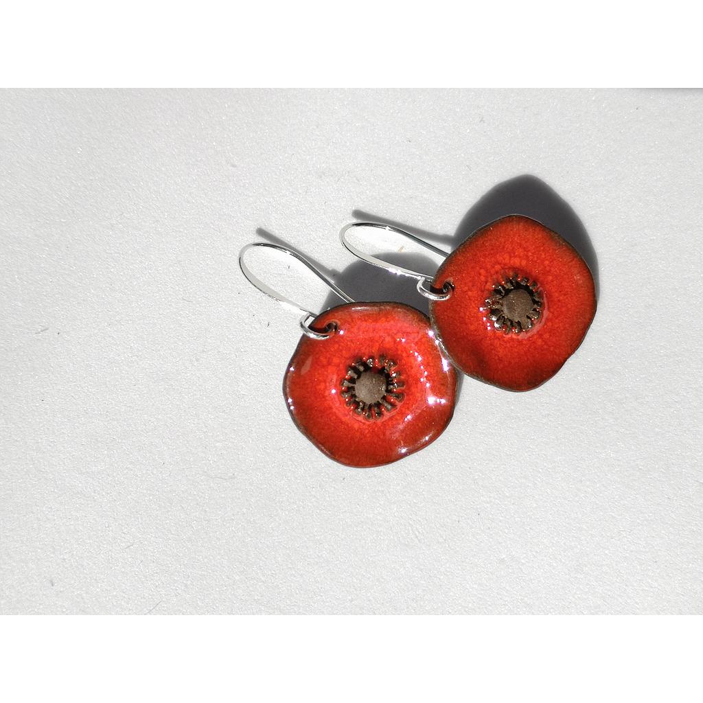 Boucle d'Oreille Mini Coquelicot rouge sur crochet d'argent 925 court