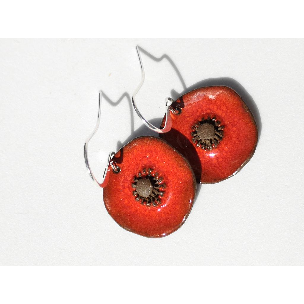 Boucle d'Oreille Petit Coquelicot rouge sur crochet d'argent 925 court