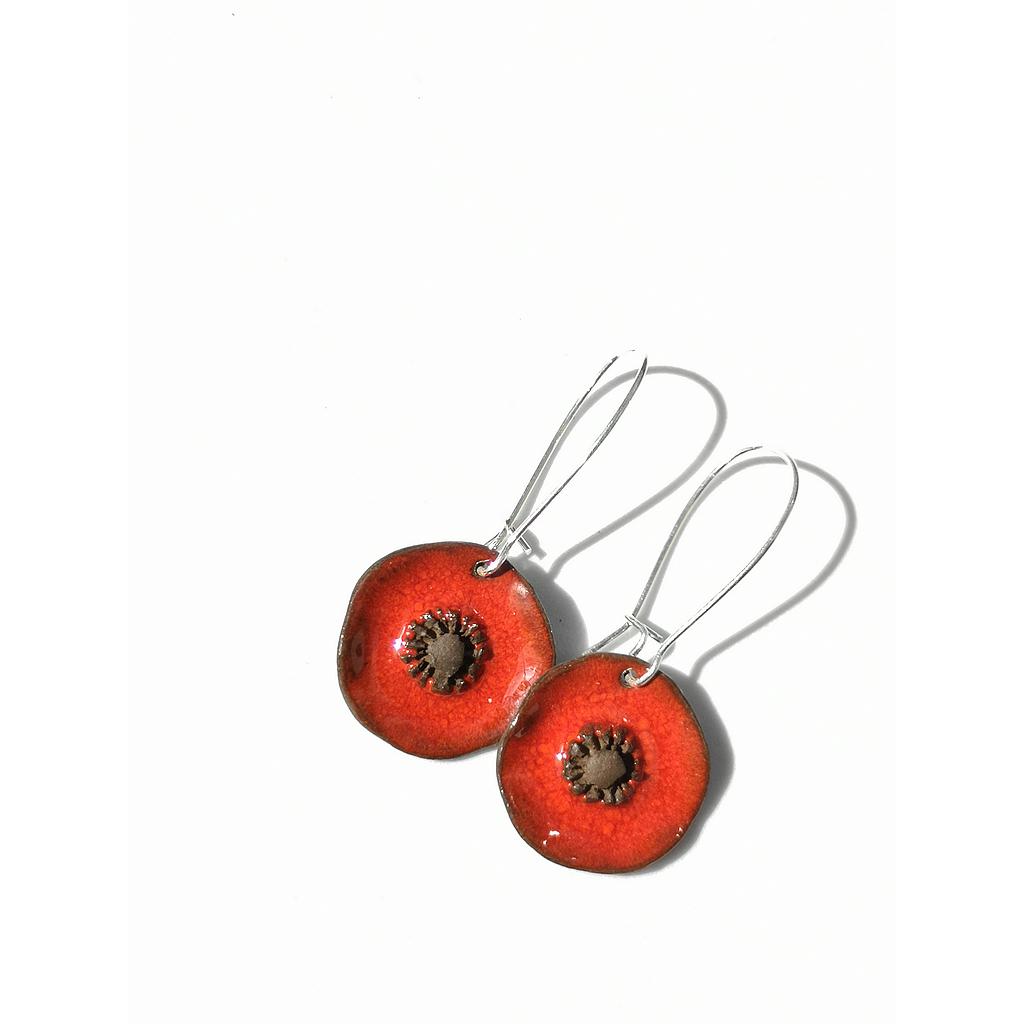 Boucle d'Oreille Mini Coquelicot Rouge sur crochet long argent 925