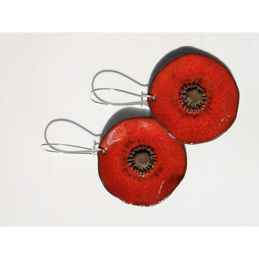Boucles d'oreilles Moyen Coquelicot Rouge sur crochet plaqué argent 