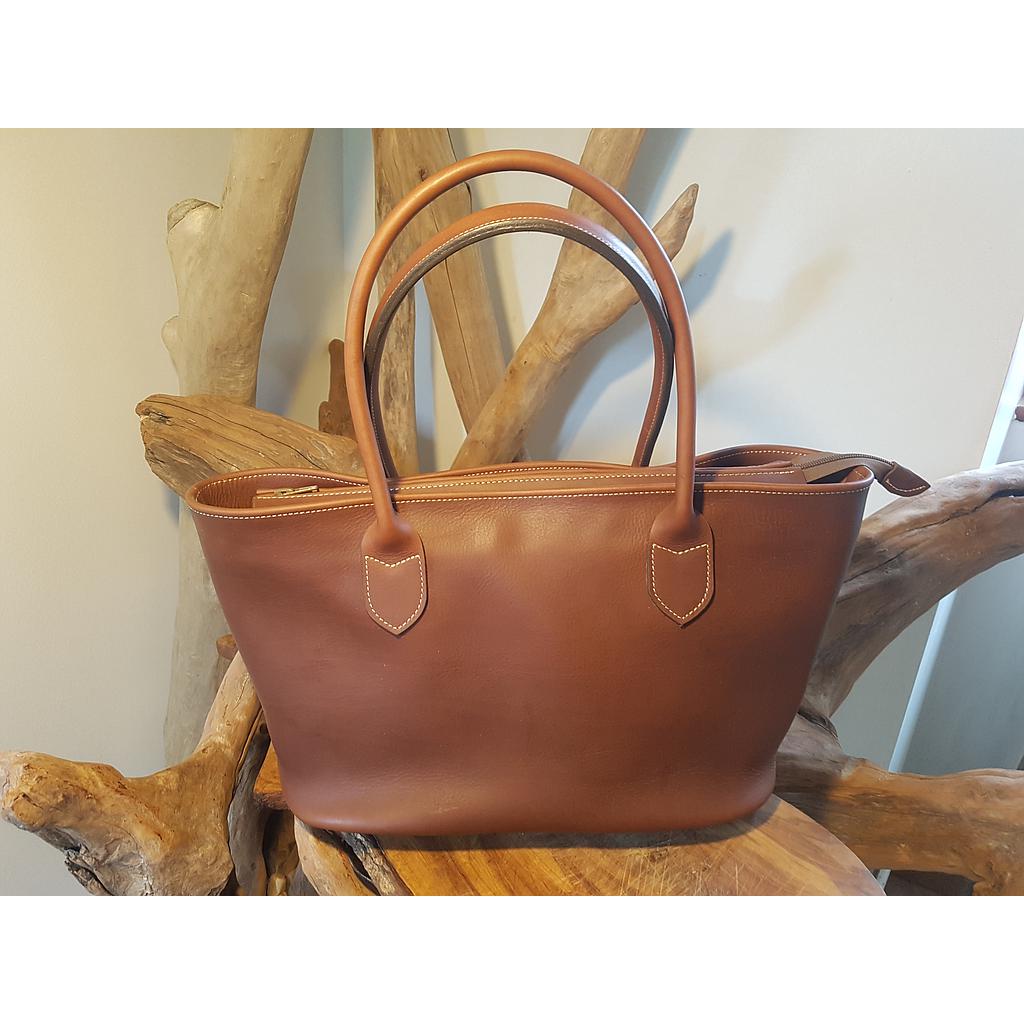 Sac shopping grand format marron lisse 40x25 cm