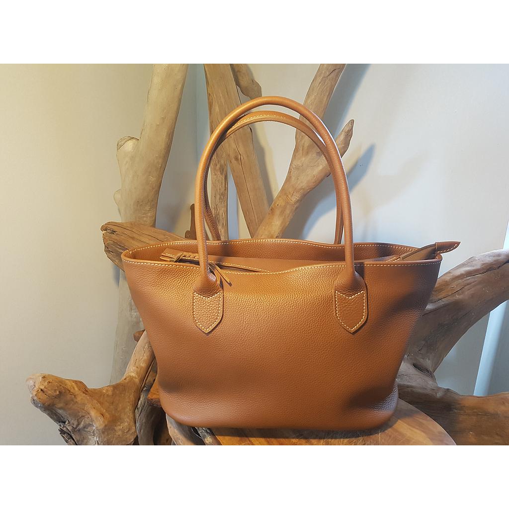 Sac shopping grand format marron grainé 40x25 cm