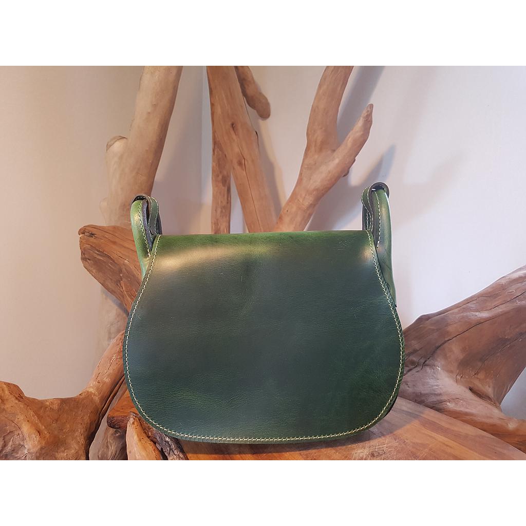 Gibecière 25x20 cm rigide verte cuir lisse