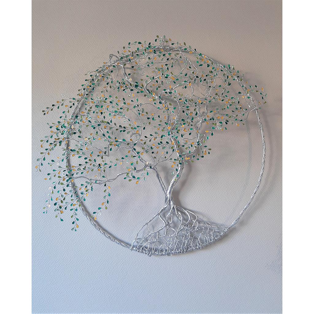 Arbre en relief 60 cm argenté, jaune vert turquoise