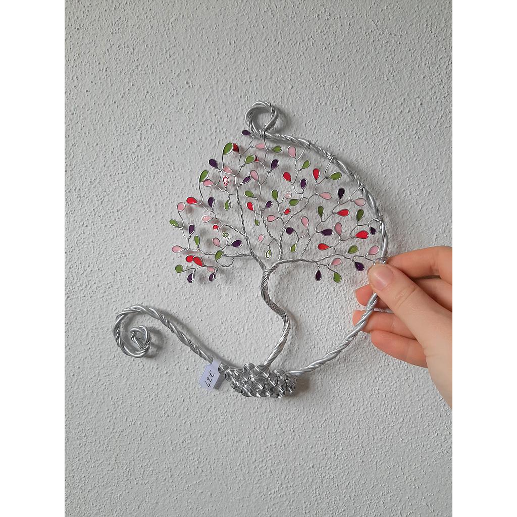 Arbre de Vie ouvert 15 cm - Argenté - Rose, violet, vert