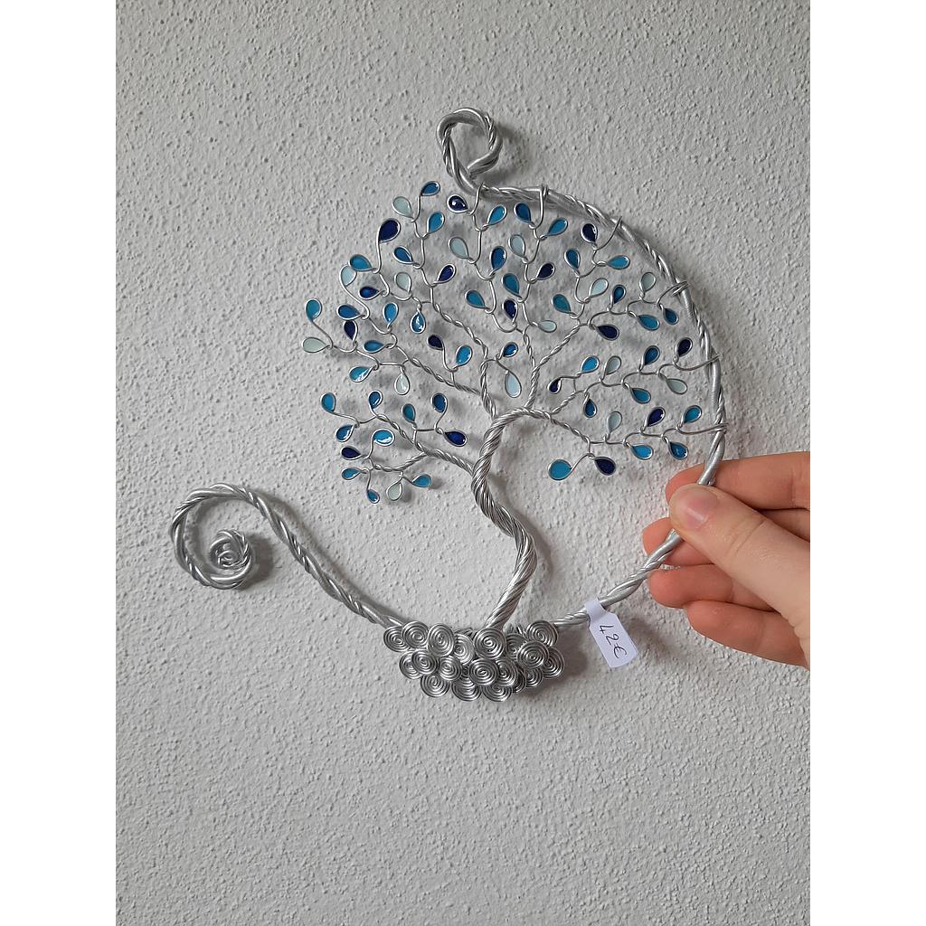 Arbre de Vie fermé 15 cm - Argenté - Bleu
