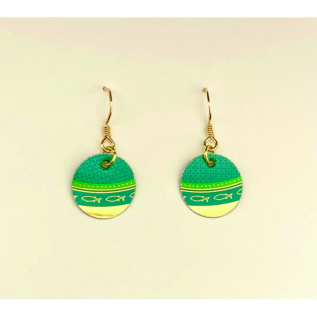 Boucles d'oreilles écologiques vertes et dorées