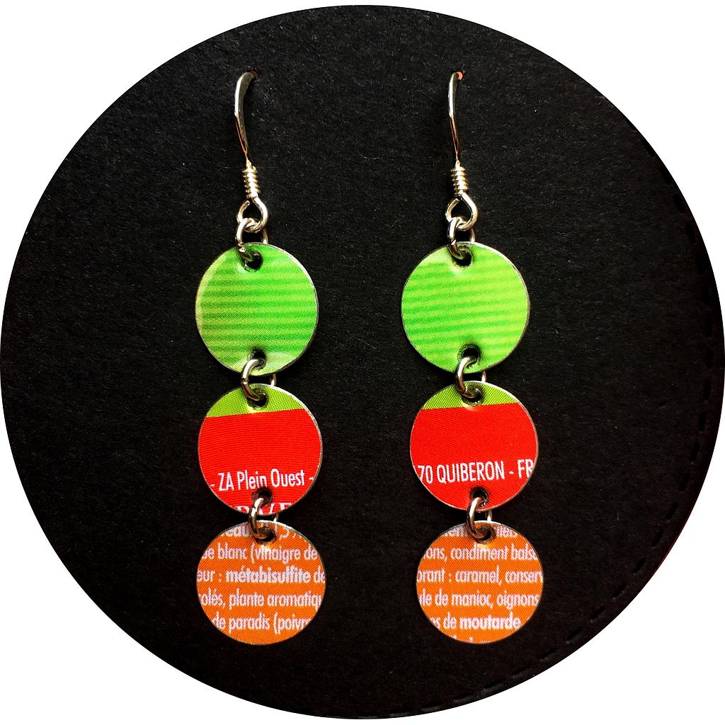Boucles d'oreilles écologiques 3 petits ronds vert/orange