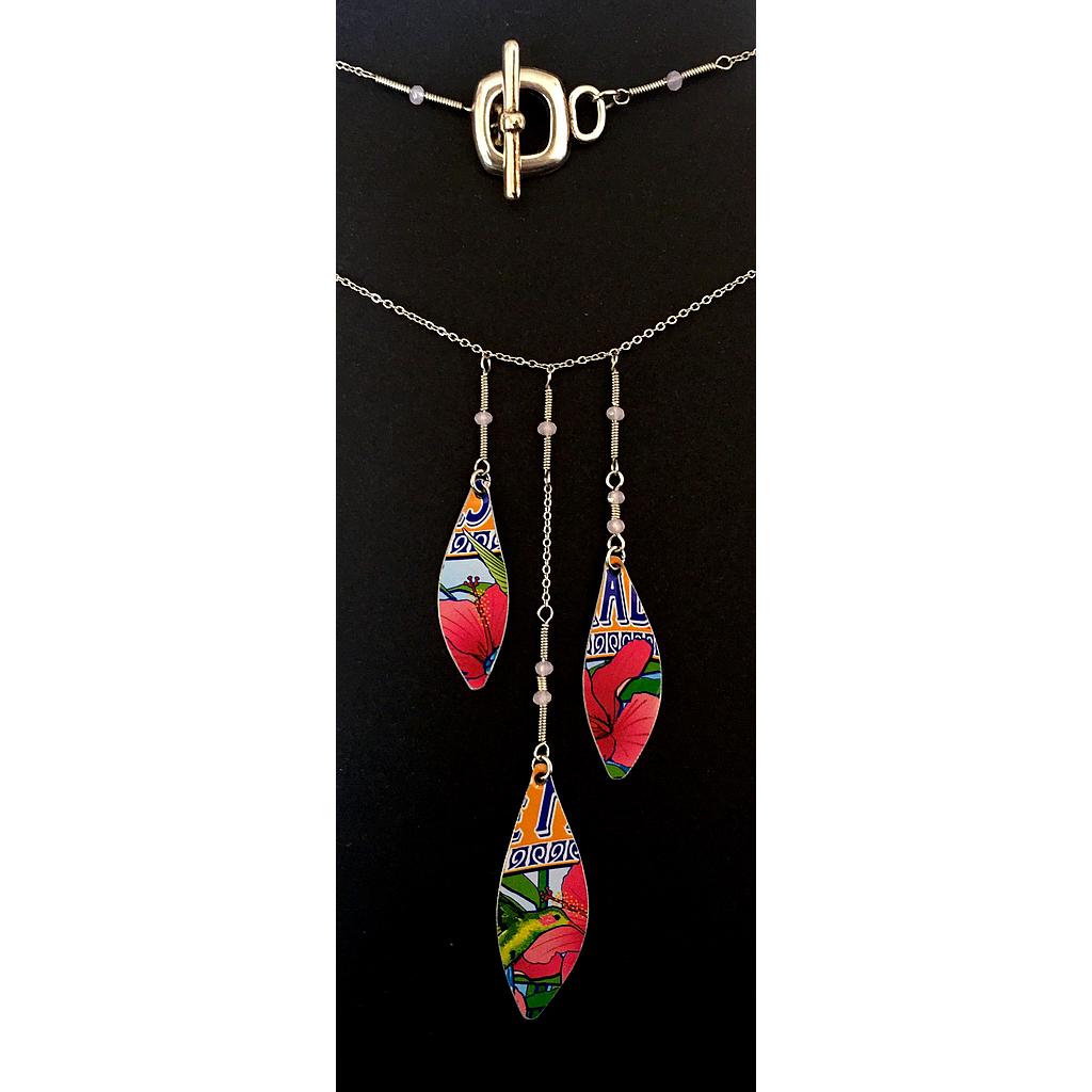 Collier écologique 3 plumes roses