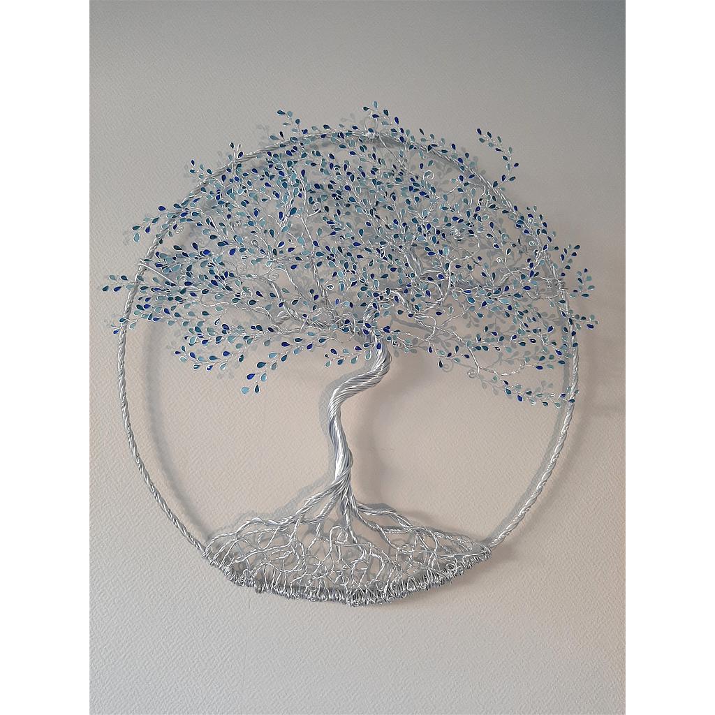 Arbre en relief 60 cm argenté aux feuillage bleu