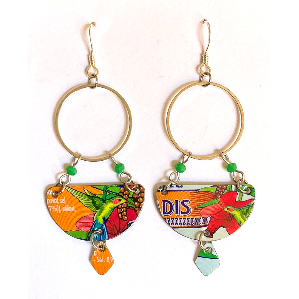 Boucles d'oreilles écologique &quot;Colibris demi-lune&quot;