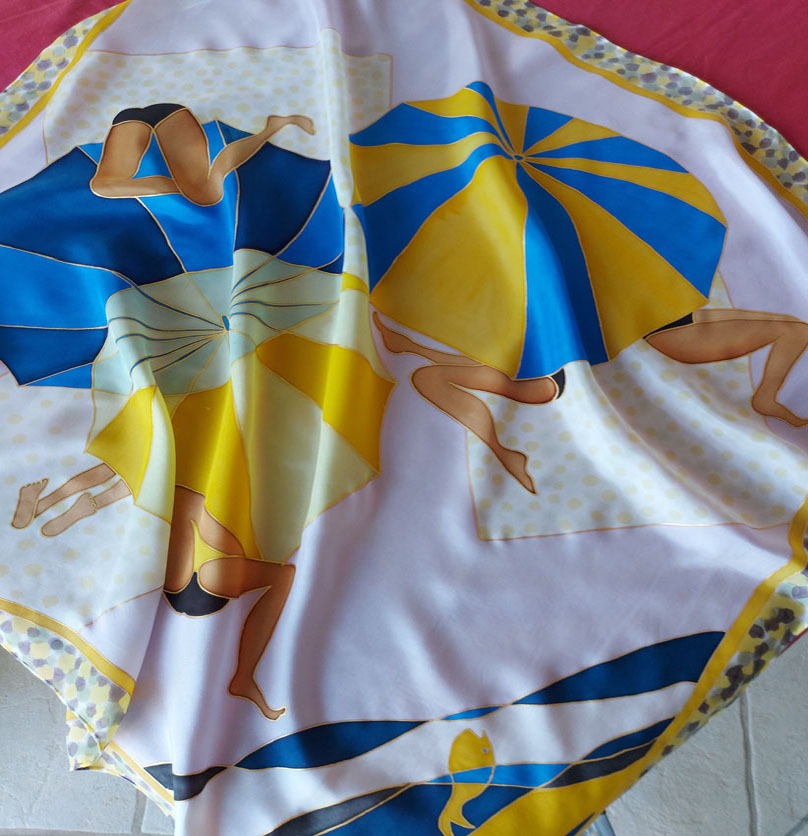 Foulard en soie  Sur la plage  90 x 90 