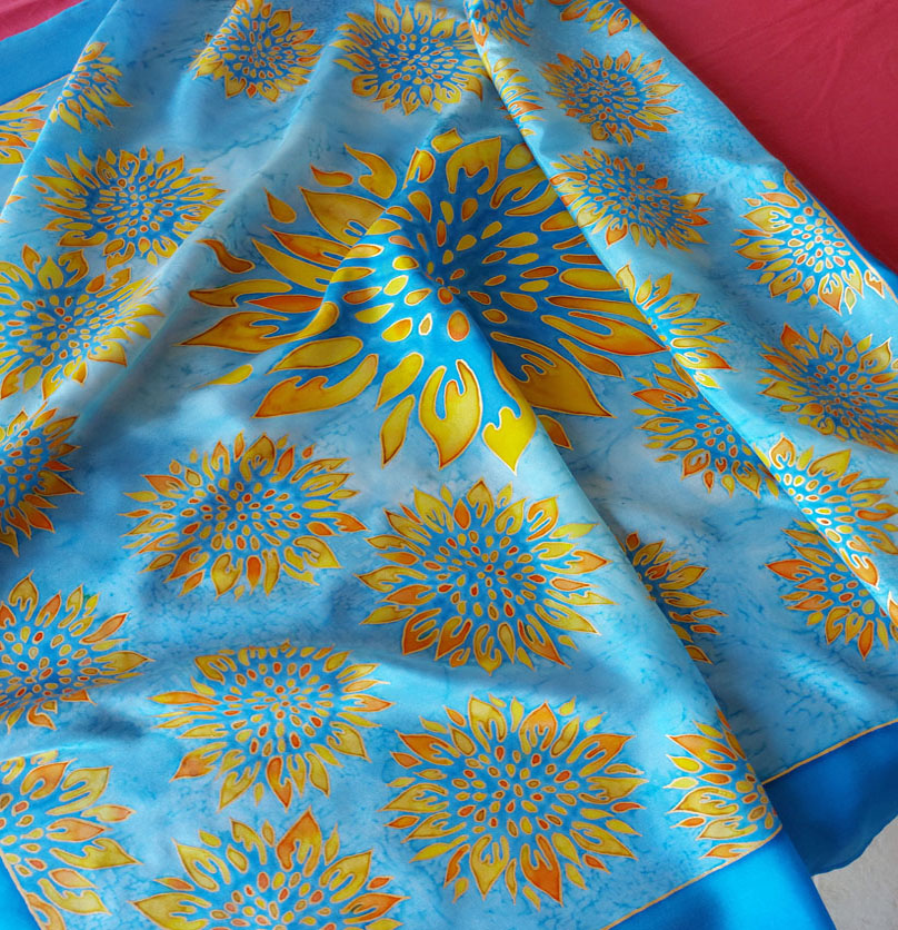 Foulard en soie   Les tournesols  90 x 90