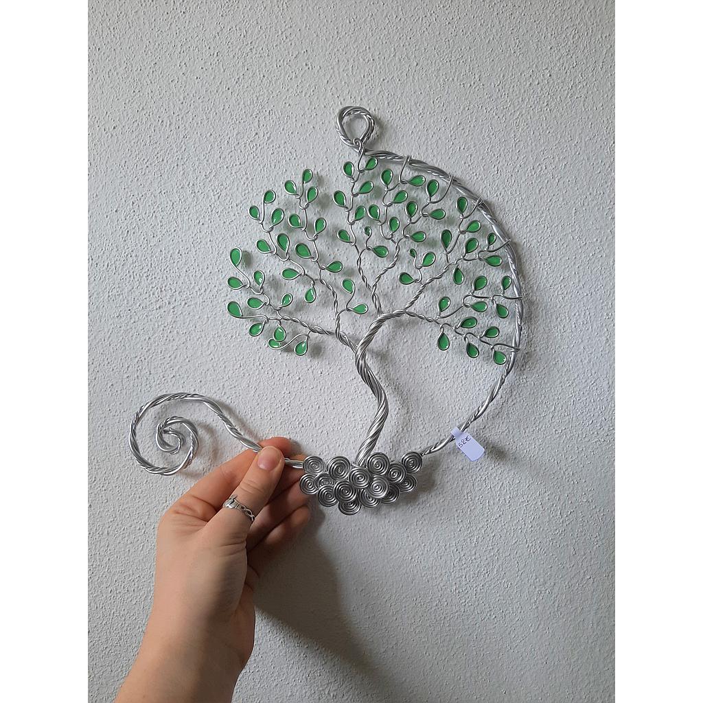 Arbre de Vie fleuri ouvert 20 cm - Argenté - Turquoise uni