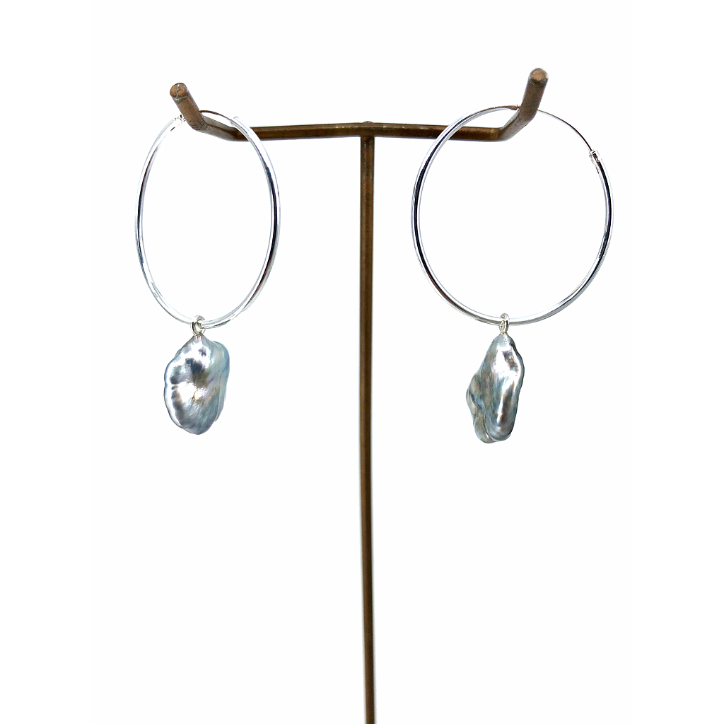 Boucles d'oreilles créoles argent deux Keishis gouttes