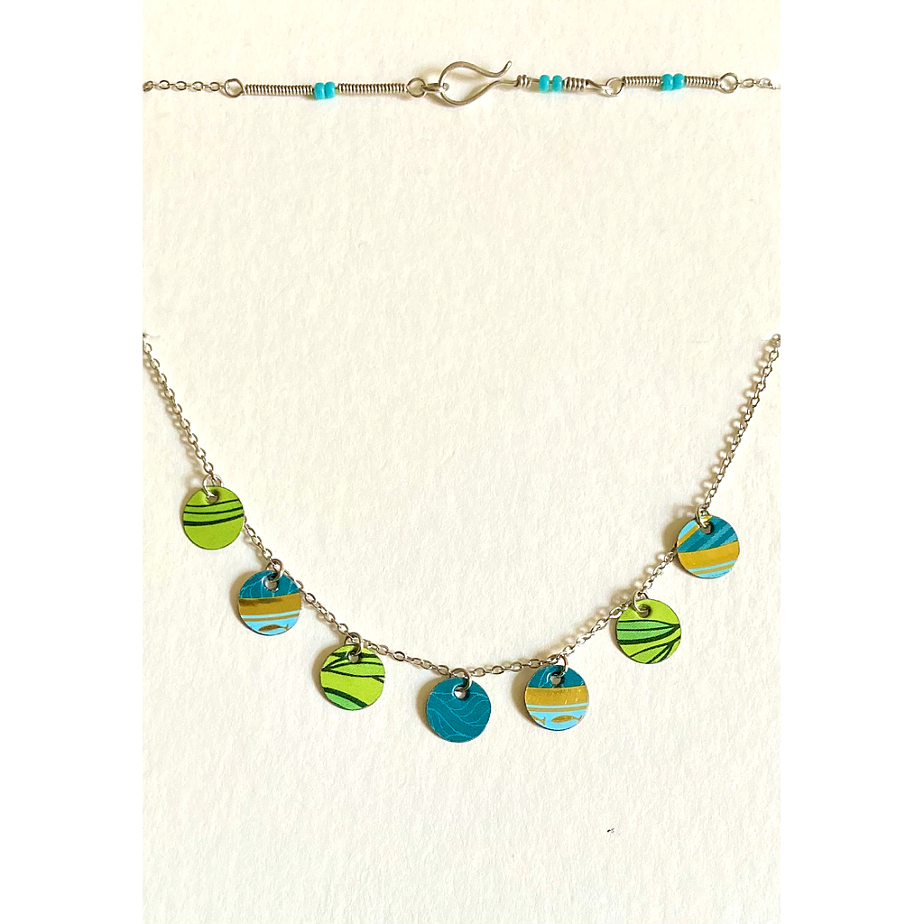 Collier écologique pampilles vert/bleu